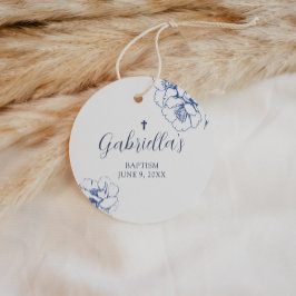 Blue Botanical Floral Baptism  Geschenkanhänger