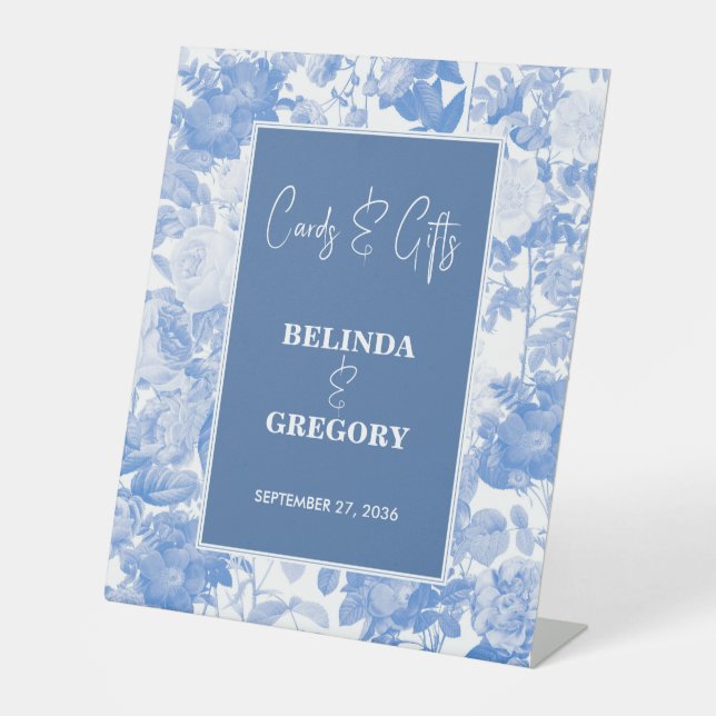 Blue Botanical Florals Wedding Cards & Gifts Sockelschild (Vorderseite)