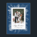 Blue Botanical Frame Happy Hanukkah Foto Feiertagspostkarte<br><div class="desc">Happy Hanukka! Senden Sie Ihre Urlaubssegmente mit dieser Vintagen Hanukkah Postkarte. Es zeigt Vintage Linienkunst von Pinecones, Kiefernnadeln und Hollies mit blauem Hintergrund. Personalisieren Sie diese, indem Sie Ihr Foto, Ihren Namen, Ihr Jahr und Ihre Nachricht hinzufügen. Diese Vintage Hanukkah Foto Postkarte ist in anderen Farben erhältlich. Matching-Elemente sind verfügbar....</div>