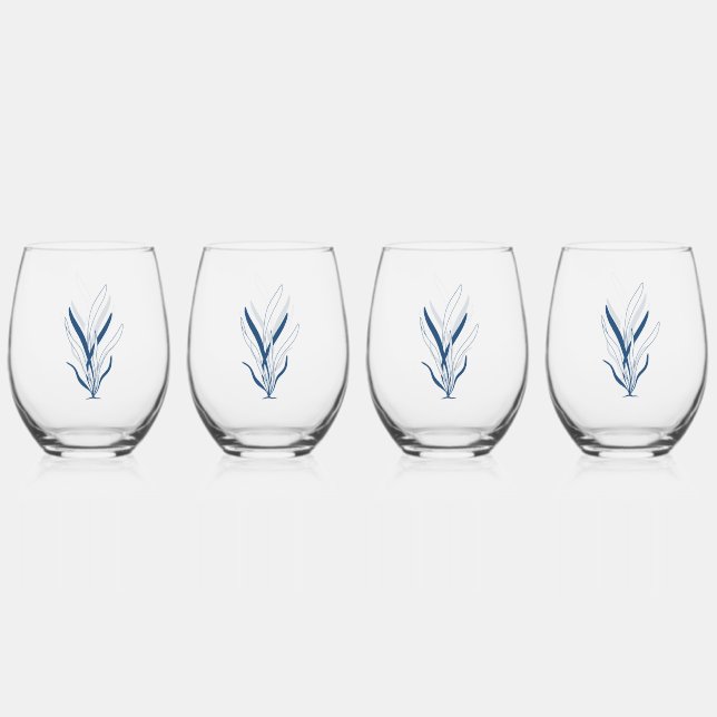Blue Botanical | Minimal Coastal Weinglas Ohne Stiel (Vorderseite)