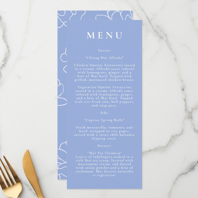 Blue Botanical Modern Wedding Menu Menükarte (Von Creator hochgeladen)