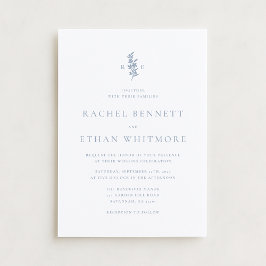 Blue Botanical Motif Wedding Invitation Ankündigung