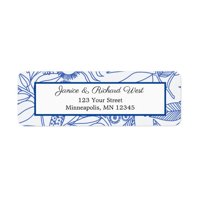 Blue Botanical Navy Frame Wedding Address (Vorne)