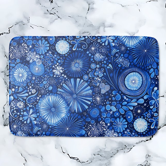 Blue Botanical Shibori Badematte (Blue Botanical Shibori Bath Mat)