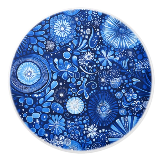 Blue Botanical Shibori Keramikknauf (Vorderseite)