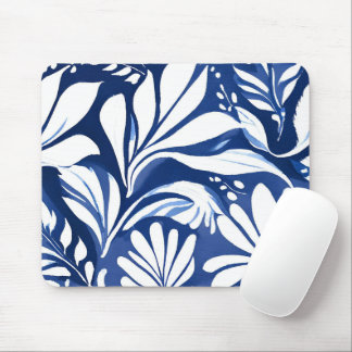 Blue Botanical Watercolor Floral Pattern Mousepad
