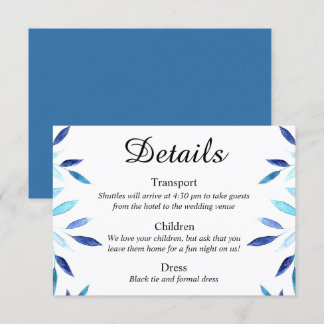 Blue Botanical Watercolor Wedding Details Card Einladung