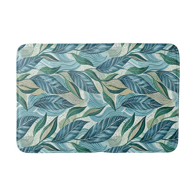 Blue Botanical Wave Modern Pattern Badematte (Vorderseite)