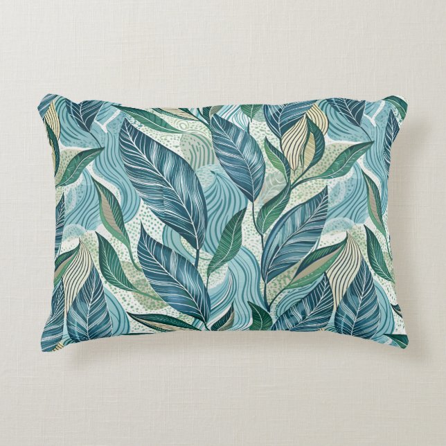 Blue Botanical Wave Modern Pattern Dekokissen (Vorderseite)