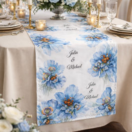 Blue  Botanical  Wreath Wedding Decor Newlyweds Großer Tischläufer