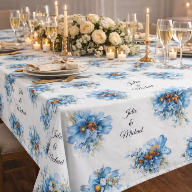 Blue  Botanical  Wreath Wedding Decor Newlyweds Tischdecke (Von Creator hochgeladen)