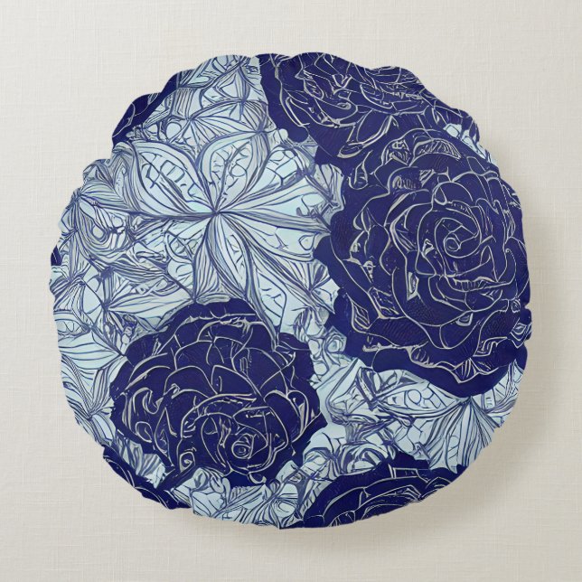 Blue Botanics Round Pillow Rundes Kissen (Vorderseite)
