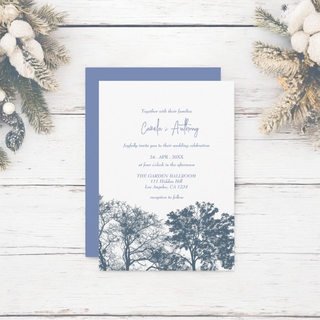Blue Bottom Trees Boho Wedding Einladung (Von Creator hochgeladen)