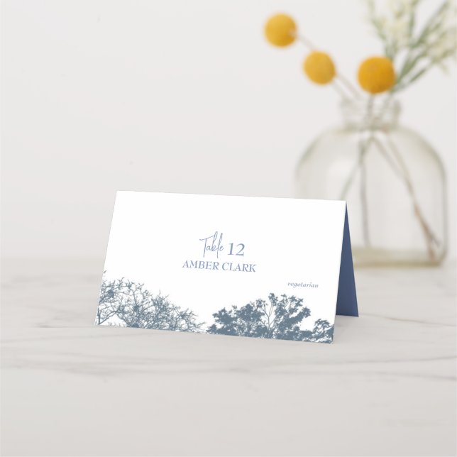 Blue Bottom Trees Boho Wedding Platzkarte (Vorderseite)