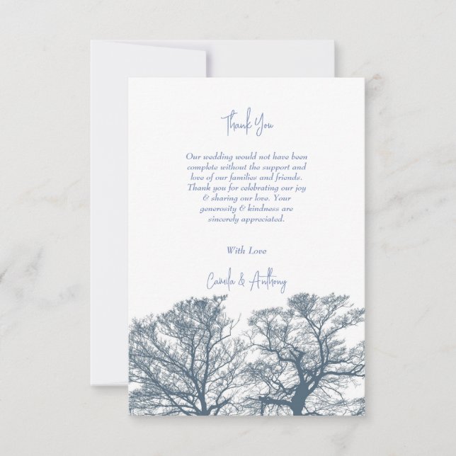 Blue Bottom Trees Tropical Boho Hochzeit Dankeskarte (Vorderseite)