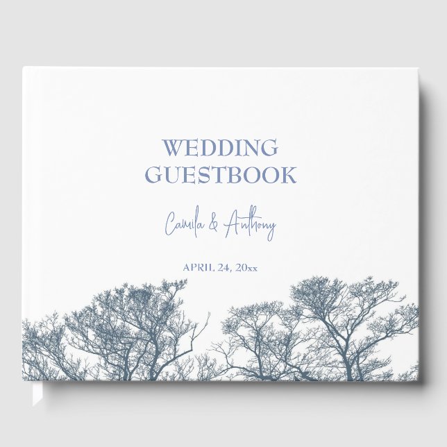 Blue Bottom Trees Tropical Boho Hochzeit Gästebuch (Vorderseite)