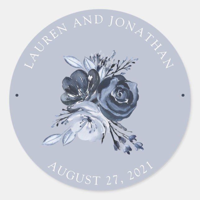 Blue Bouquet | Hochzeit von Wasserfarben Runder Aufkleber (Vorderseite)
