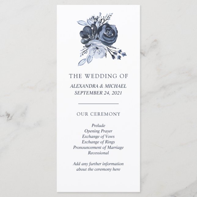 Blue Bouquet | Hochzeitsprogramm für Wasserfarben Programm (Vorderseite)