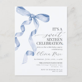 Blue Bow 16 . Geburtstag Geburtstagsparty Einladun Postkarte