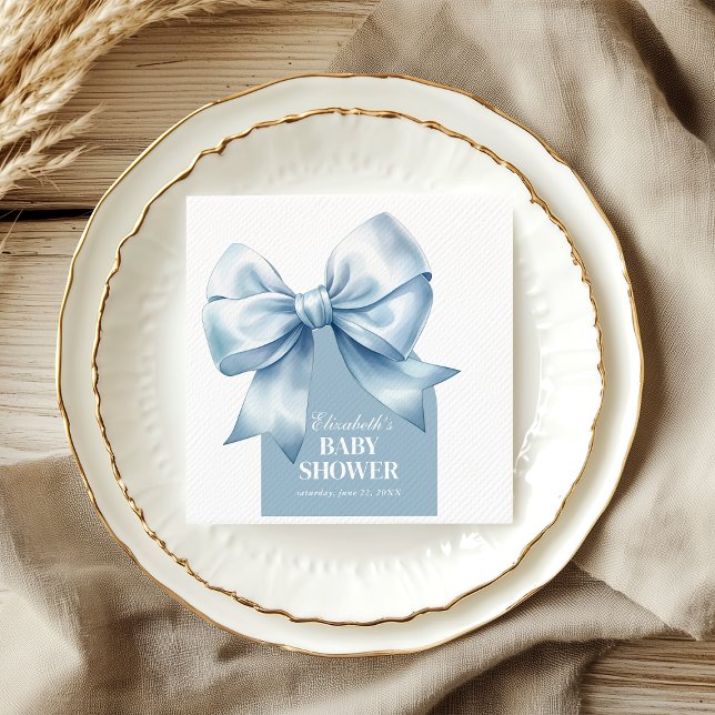 Blue Bow Baby Boy Elegant Baby Shower Serviette (Blue Bow Baby Boy Elegant Baby Shower Napkins)