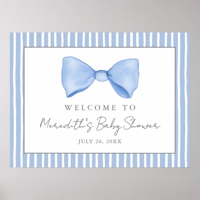 Blue Bow Baby Dusche Begrüßungszeichen Poster (Vorne)