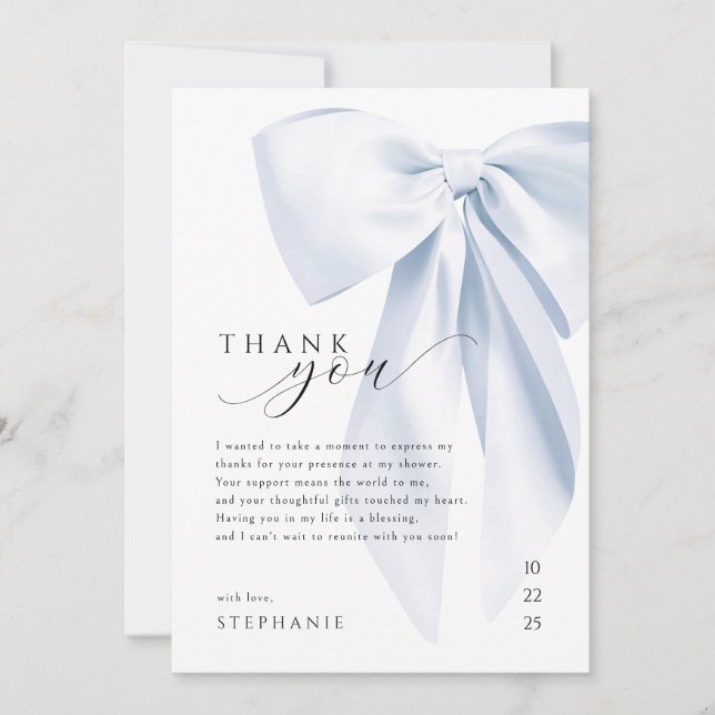 Blue Bow Baby Dusche Danke Card 12x18 Einladung (Vorderseite)