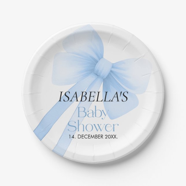 Blue Bow Baby Dusche Pappteller (Vorderseite)