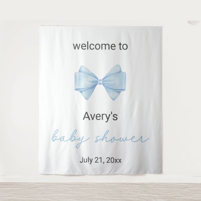 Blue Bow Baby Dusche Wandteppich (Vorderseite)