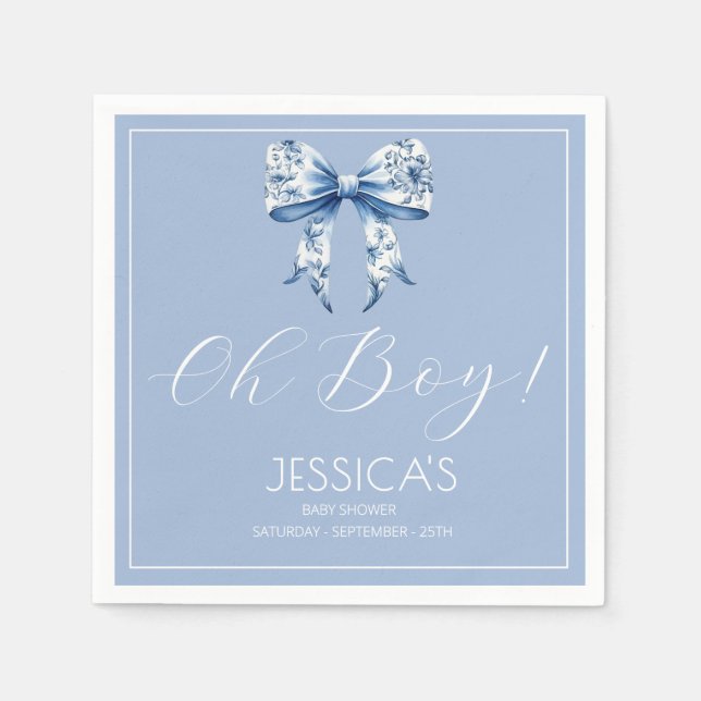 Blue Bow Baby Dusche Wasserfarbe Serviette (Vorderseite)