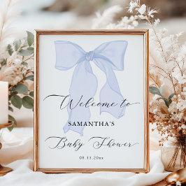 Blue Bow Baby Dusche Willkommen Poster