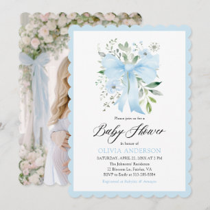Blue Bow Baby in Bloom Floral Baby Boy Babydusche Einladung