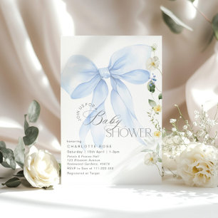 Blue Bow Baby in Bloom floral Baby Dusche Einladung