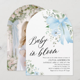 Blue Bow Baby in Bloom Floral Boy Arch Baby Dusche Einladung
