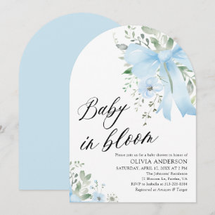 Blue Bow Baby in Bloom Floral Boy Arch Baby Dusche Einladung