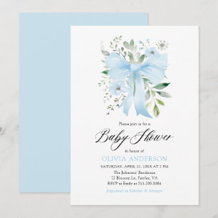 Blue Bow Baby in Bloom Floral Boy Baby Dusche Einladung