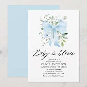 Blue Bow Baby in Bloom Floral Boy Baby Dusche Einladung