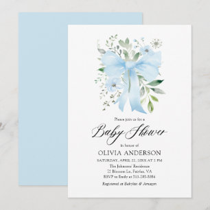 Blue Bow Baby in Bloom Floral Boy Baby Dusche Einladung