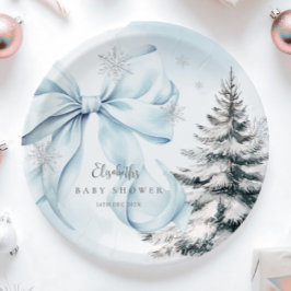 Blue Bow Baby It's Cold Outside Baby Dusche Pappteller