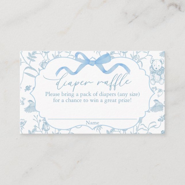 Blue Bow Baby Shower Boy Diaper Raffle Begleitkarte (Vorderseite)