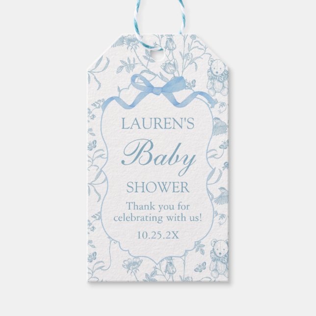 Blue Bow Baby Shower Boy Geschenk Tag Geschenkanhänger (Vorderseite)