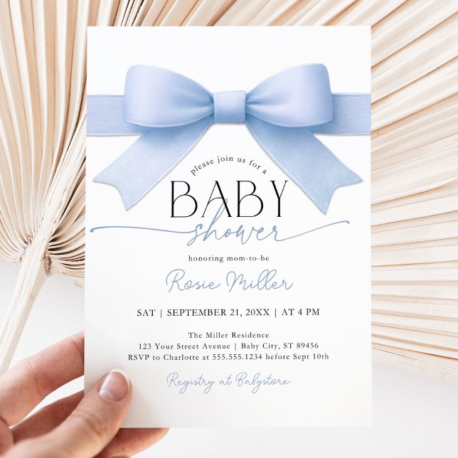 Blue Bow Baby Shower Boy Invitation (Créateur téléchargé)