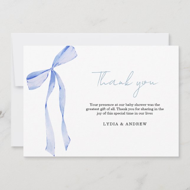 Blue Bow Baby Shower Einladung, Boy Baby Dusche Dankeskarte (Vorderseite)