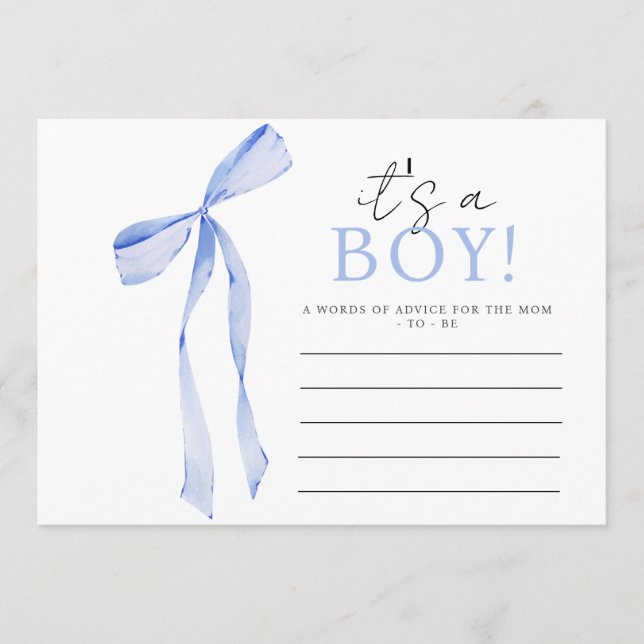 Blue Bow Baby Shower Einladung, Boy Baby Dusche Hinweiskarte (Vorderseite)