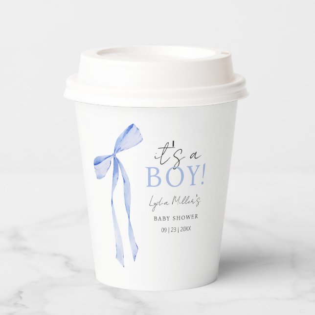 Blue Bow Baby Shower Einladung, Boy Baby Dusche Pappbecher (Vorderseite)