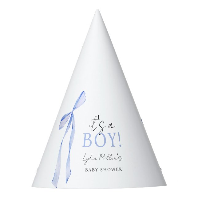Blue Bow Baby Shower Einladung, Boy Baby Dusche Partyhütchen (Vorderseite)