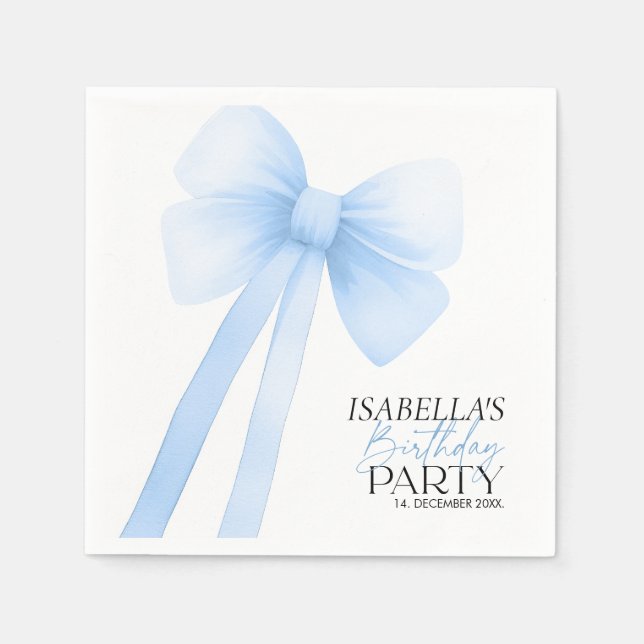 Blue Bow Birthday Serviette (Vorderseite)