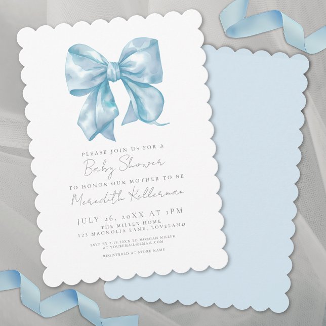 Blue Bow Boy Baby Dusche Einladung (Blue Bow Boy Baby Shower Invitation)