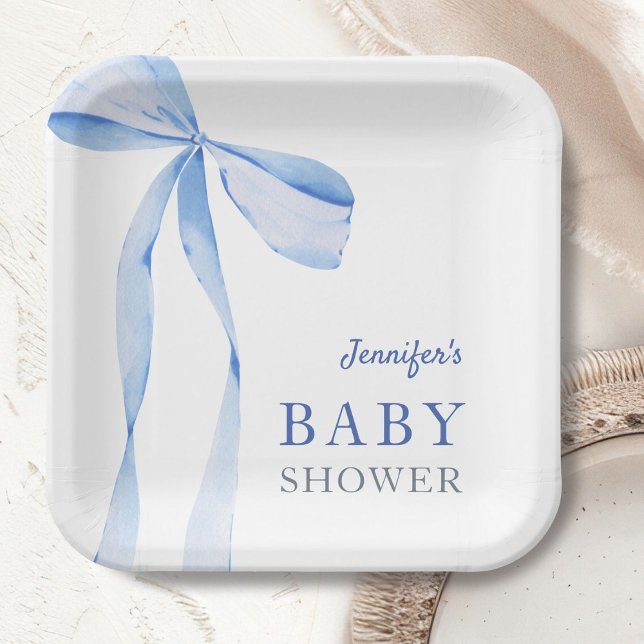 Blue Bow Boy Baby Dusche Pappteller (Von Creator hochgeladen)