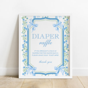 Blue Bow Boy Baby Shower Windel-Raffel Poster