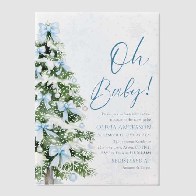 Blue Bow Boy Christmas Tree Oh Baby Shower (Vorderseite)